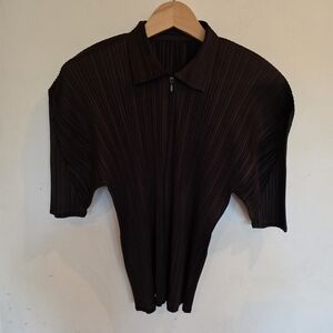 Issey Miyake Pleats Please Brown Sculptural Zip Blouse Size 3